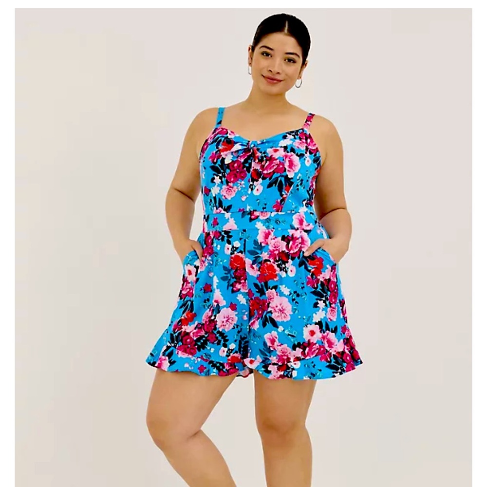 TORRID CHALLIS TIE-FRONT ROMPER - FLORAL BLUE